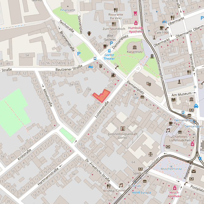 Stadtplan mit der Praxis in der Luisenstraße 19 in Görlitz – öffnet Google Maps